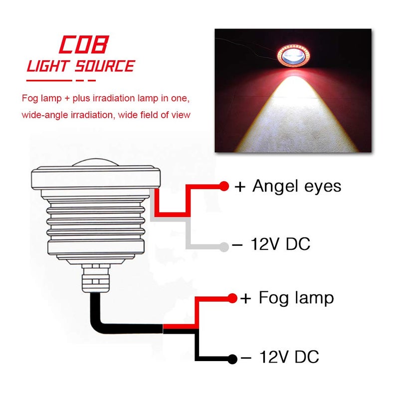 KaiDengZhe كاي دينغ زهي 2 قطعة مصباح ضباب LED عالمي فائق السطوع 3.5 بوصة 12 فولت 10 واط حلقة هالة حمراء لعين الملائكة لمصباح الرأس للدراجات النارية ومصباح السيارة للقيادة النهارية ومصباح ضباب - Image 3